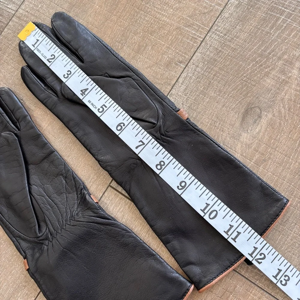 Nordstrom Tarnish Leather Gloves Black with Bows Women's Size Small
